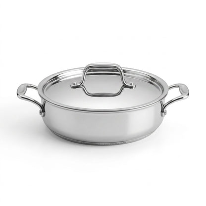 Tramontina Signature 3 Qt Tri-Ply Clad Covered Braiser front view on white background.
