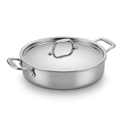 Tramontina Signature 6 Qt Tri-Ply Clad Covered Braiser front view on white background.
