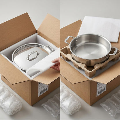 Tramontina Signature 6 Qt Braiser tri-ply construction infographic with Fast Canadian Shipping badge.
