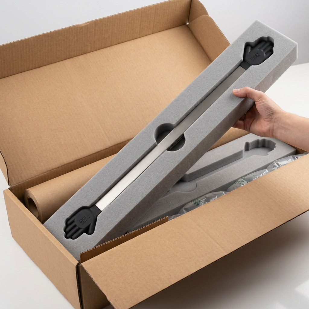 Happy Sinks Wunderbar over-sink bar in shipping packaging
