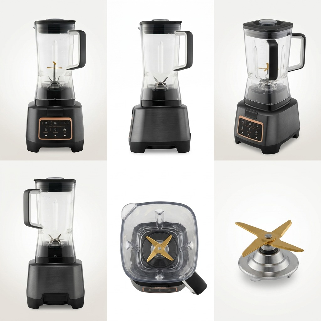 Grid of the Oster Extreme Mix Blender showing various angles and the 10-point titanium blade.