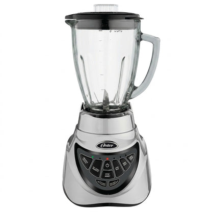Oster Pro 500 Blender with stainless steel base, glass jar, and digital control panel.