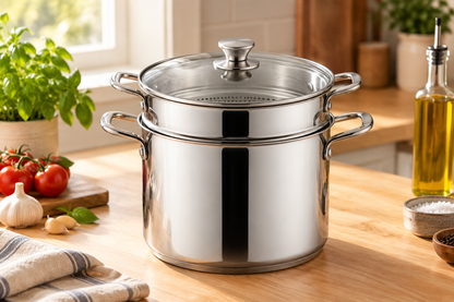 Tramontina Gourmet 3 piece 6 quart stainless steel pasta cooker with strainer insert and glass lid