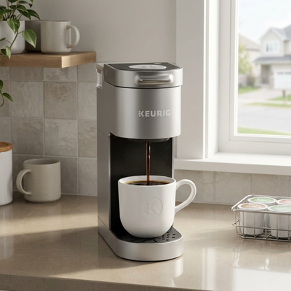 Keurig K-Suite Hospitality Coffee Maker on wooden kitchen counter lifestyle scene