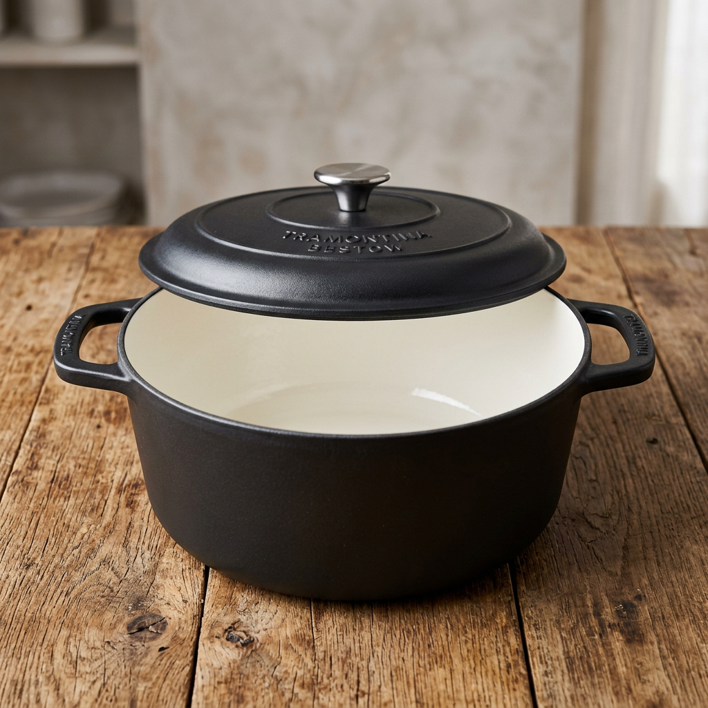 Tramontina Bestow 5.5 Qt Matte Black Dutch Oven lifestyle scene front view