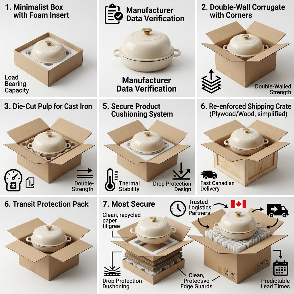 A matrix of packaging options for the Latte Tramontina 9.5-inch Enamel Cast Iron Bread Oven.
