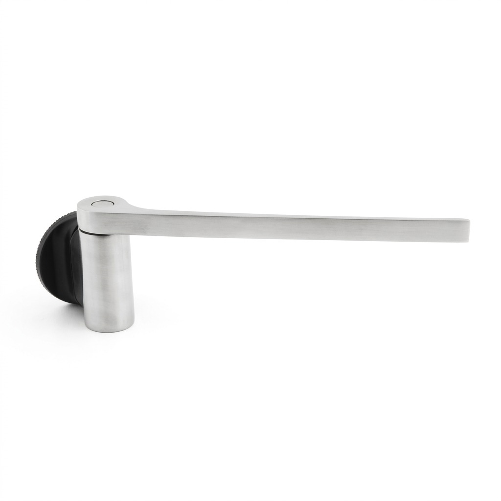 Happy Sinks Magnetic Dishcloth Holder stainless steel rail lifestyle shot hand adjusting arm on kitchen counter