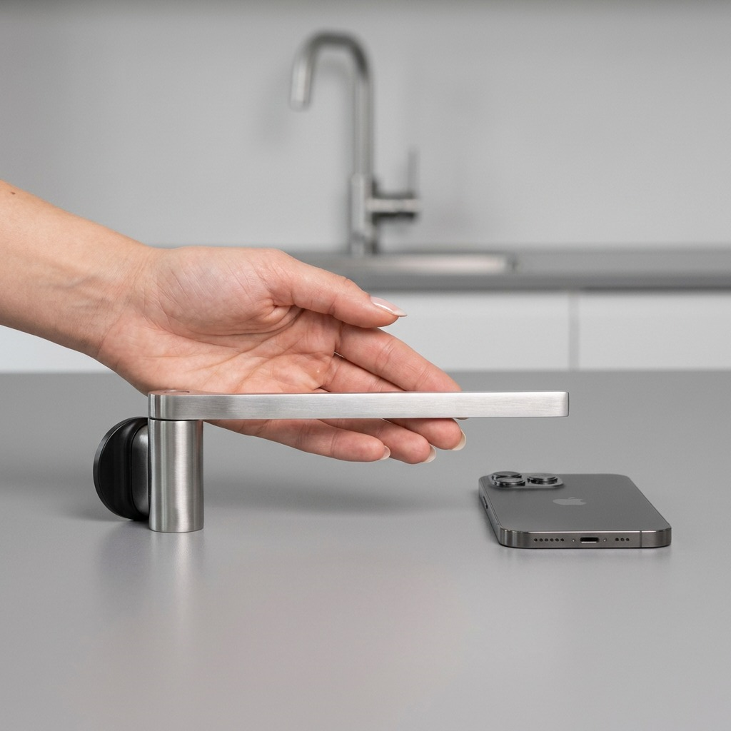 Happy Sinks Magnetic Dishcloth Holder stainless steel pivot joint and suction cup mount close-up detail