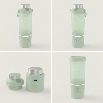Matrix of the Matcha Green Oster GoMAX Portable Blender showing various angles and the USB-C port.