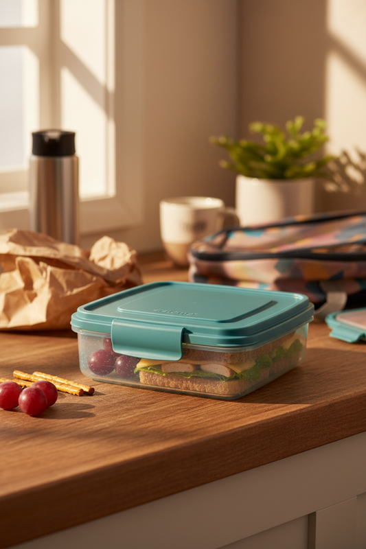 Sistema Ocean Bound Plastic Sandwich Box 450 mL in a warm family kitchen setting