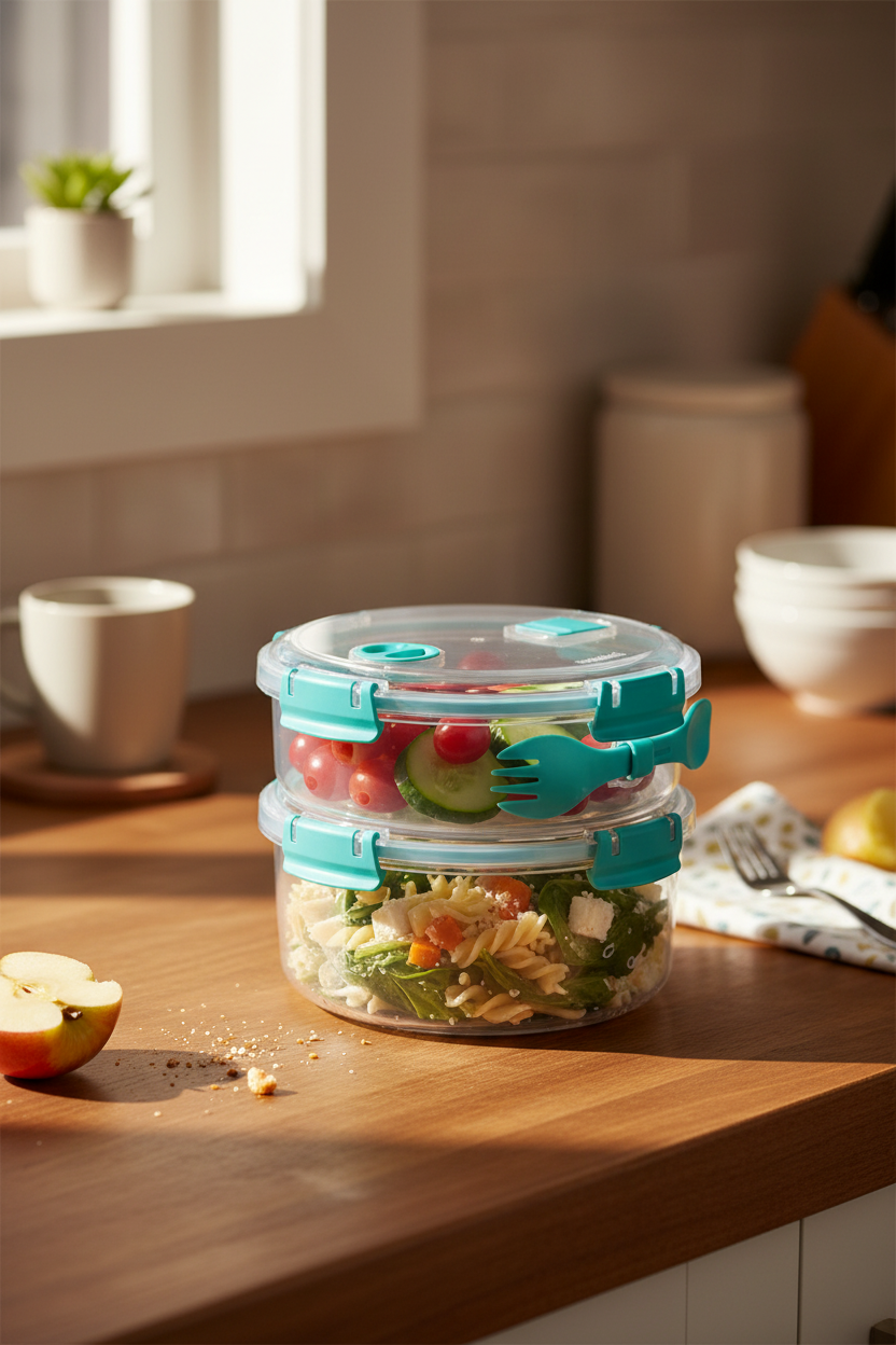Sistema Lunch Stack To Go Round 965 mL in a warm family kitchen setting