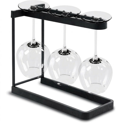 Happy Sinks Wine Glass Rack charcoal bio-composite front view holding three stemmed glasses