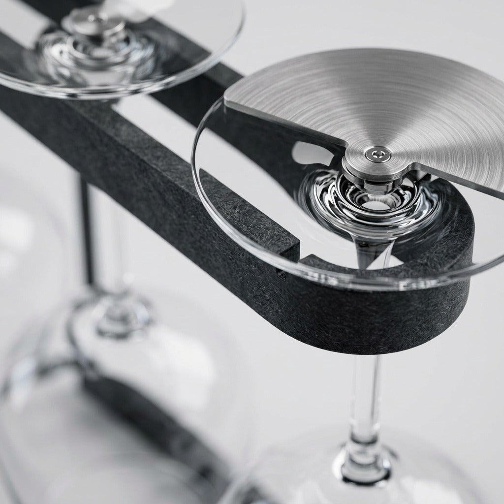 Happy Sinks Wine Glass Rack charcoal bio-composite and stainless steel hardware detail close-up