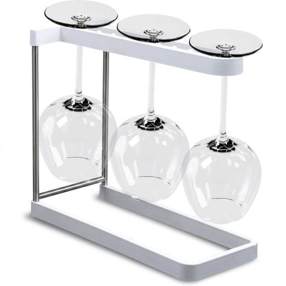 Happy Sinks Wine Glass Rack white bio-composite holding three upside-down glasses front view
