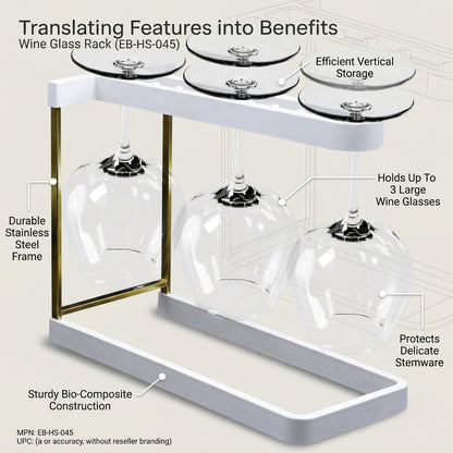Happy Sinks Wine Glass Rack white bio-composite three glasses hanging storage view
